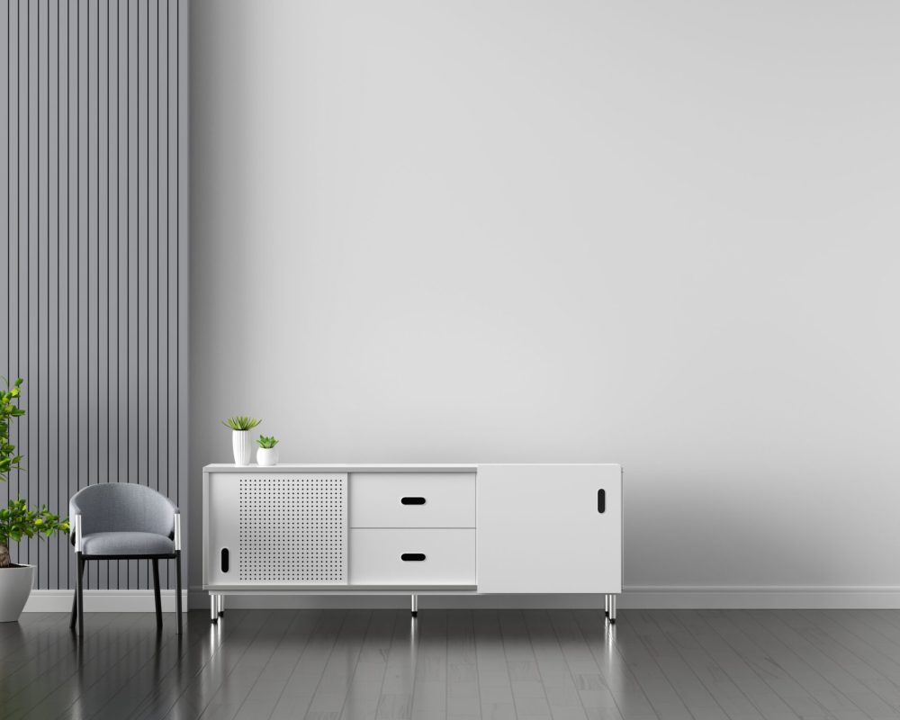 Sideboard in living room interior with free space for mockup, 3D rendering